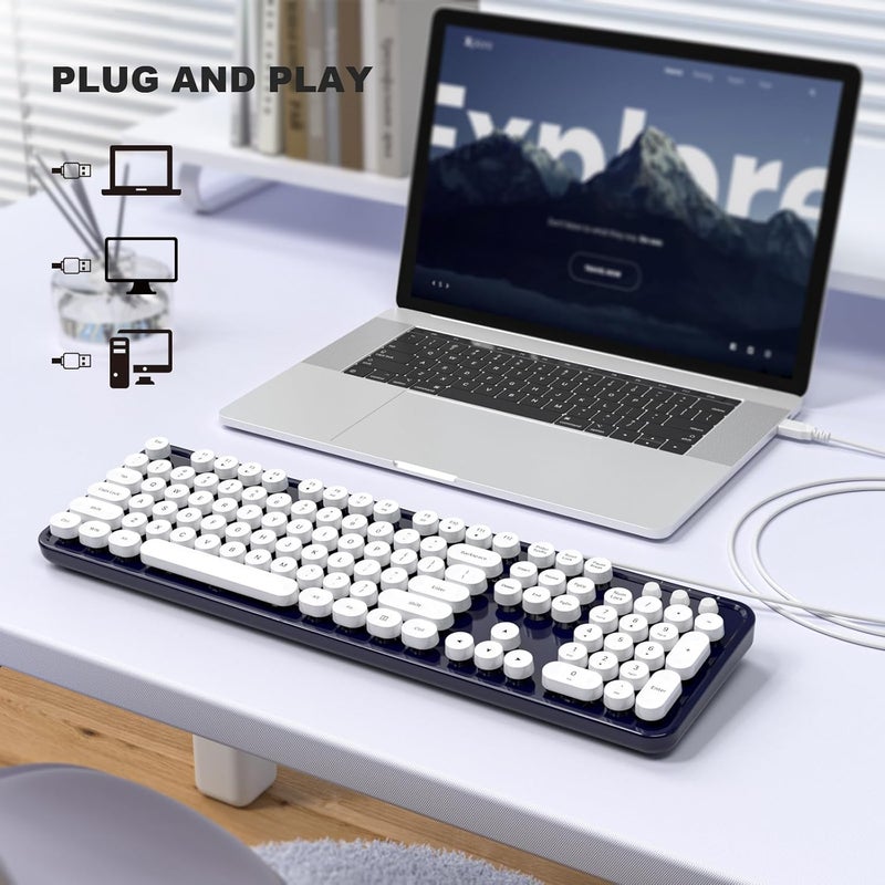 Atelus Computer Keyboards Wired, Full Size 104 Keys Typewriter Keyboard with Number Pad, Plug Play USB Keyboard for PC Laptop Desktop Windows (Dark Blue) - Image 3